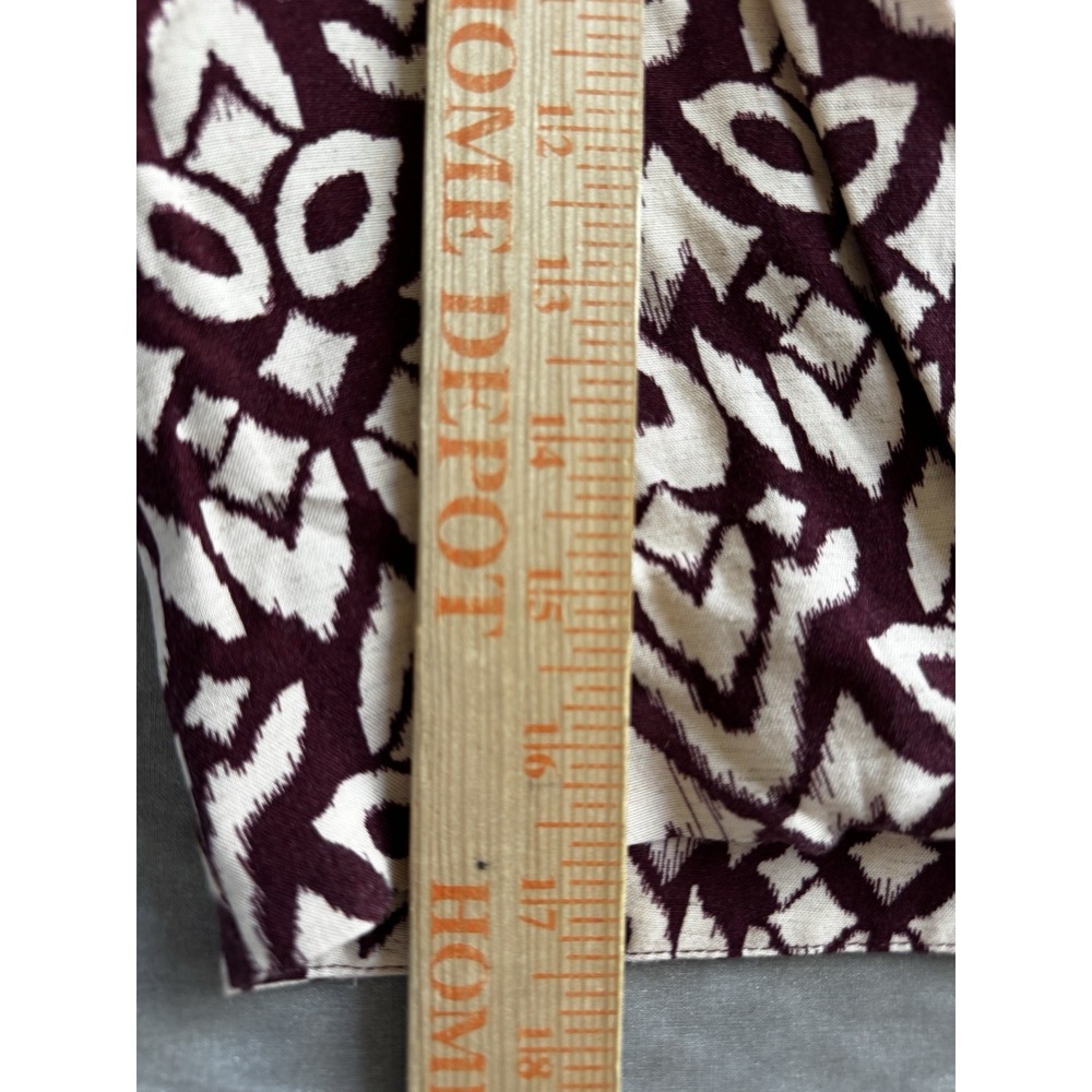 Zara Cropped Blouse Women's Small‎ Burgundy Cream Abstract Twist Front - Picture 7 of 7